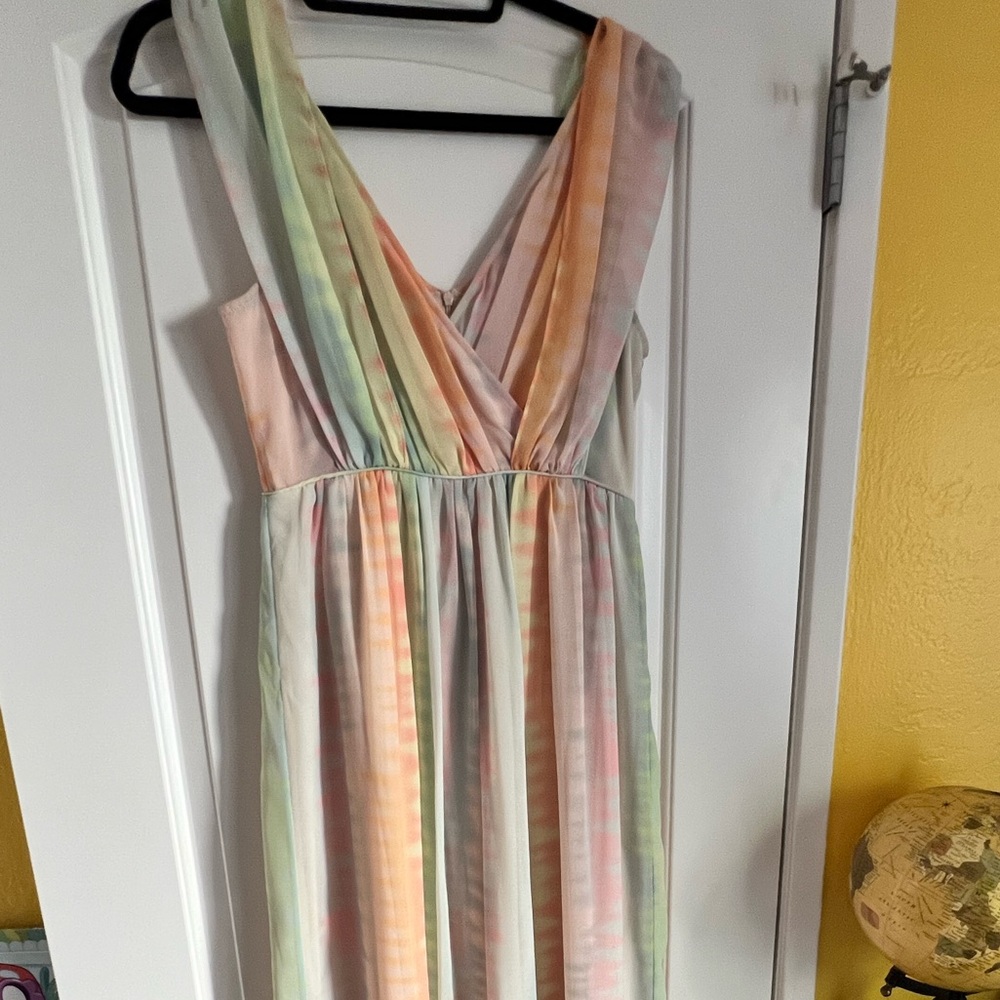 Anthropologie Lil Watercolor Tie-dye Pastel Rainbow Maxi Dress, Size 4 - Picture 4 of 11